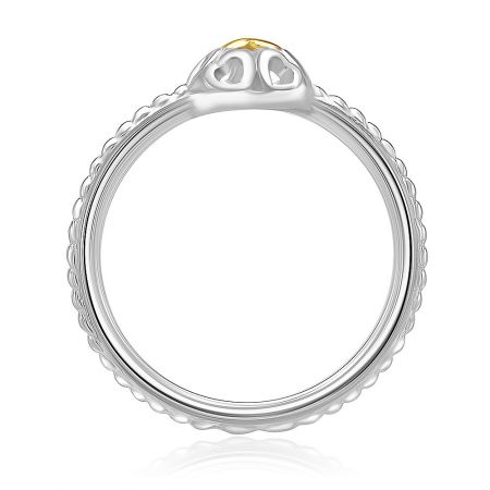 Angled view of the Floating Two Tone Rounded Ring, highlighting the gold accent and polished finish.