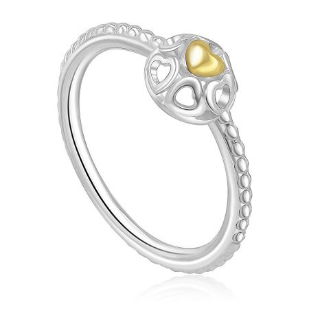 Side view of the Two Tone Rounded Ring showcasing the gold heart gemstone detail.