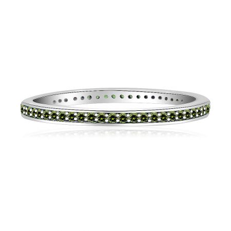Sterling Silver Olive Green Cubic Zirconia CZ Eternity Ring - A detailed view of the Sterling Silver Olive Green Cubic Zirconia CZ Eternity Ring, showcasing its brilliant green stones.