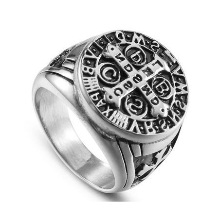 Detailed view of the Nordic Viking Ring in a silver finish, showcasing its intricate symbolic engravings.