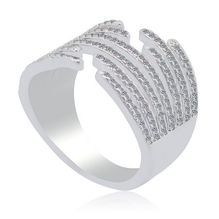 Side profile of the Dazzling CZ Ring, highlighting the multi-layered ribbed design and the setting of the cubic zirconia stones.