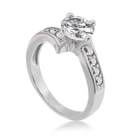 Angled view of the Dearly Beloved Ring, showcasing the brilliant sparkle of the main cubic zirconia stone.