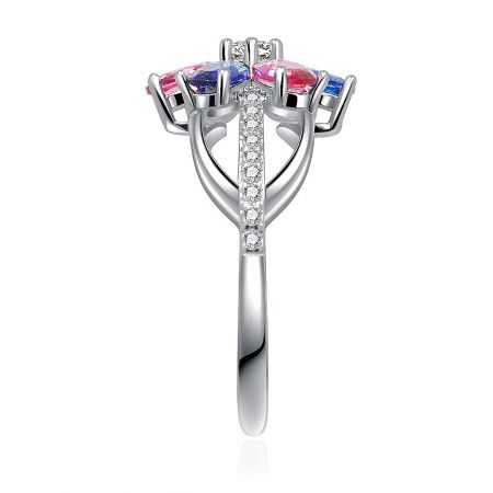 Detailed close-up of the multi-colored gemstones and diamond accents on the Flower Band Ring.