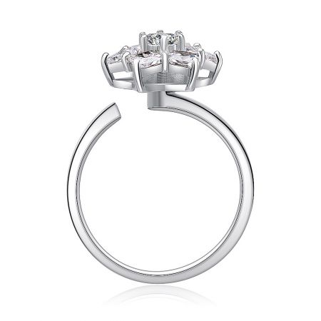 Side profile of the Six Star Cubic Zirconia Spinning Ring, displaying the intricate setting and slender band.