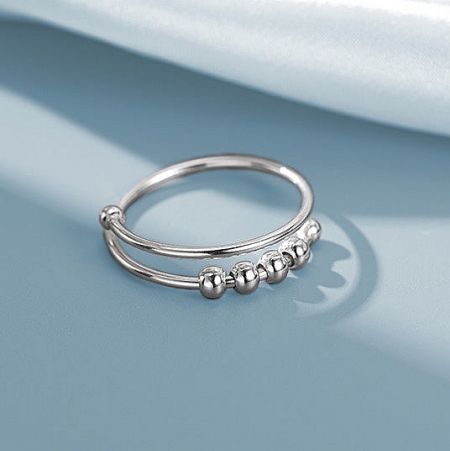 Another angle of the double-band sterling silver anxiety ring.