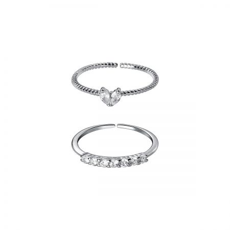 Detailed studio shot of the silver heart and butterfly CZ rings against a clean background.