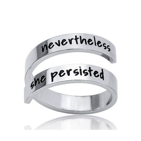 A pair of elegant silver rings with inspiring motivational text