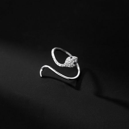 Close-up of the snake ring's textured surface, resembling fine diamonds, with black stone eyes.