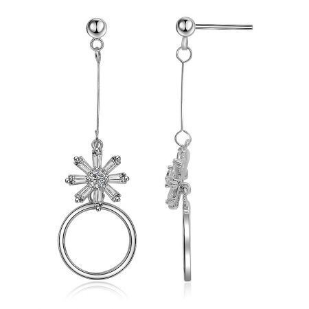 A detailed side view of the Baguette Cluster CZ Dangle Earrings, showcasing the intricate crystal setting.