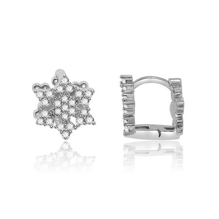 Detailed view of the Snowflake CZ Huggie Earring, showing the hinged hoop and the separate snowflake stud charm.
