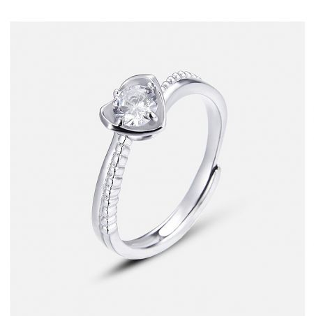 925 Sterling Silver Promise Ring For Her - A close-up of the 925 Sterling Silver Promise Ring, showcasing the brilliant round-cut cubic zirconia in a classic four-prong setting on a polished silver band.