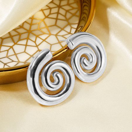 The swirl spiral stud post earrings in a sleek silver finish.