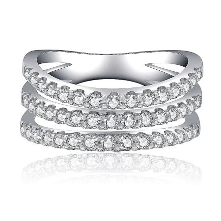 Tri Open Three Row Circle Band Ring - A close-up of the Tri Open Three Row Circle Band Ring, showcasing its three stacked bands set with sparkling cubic zirconia stones against a white background.