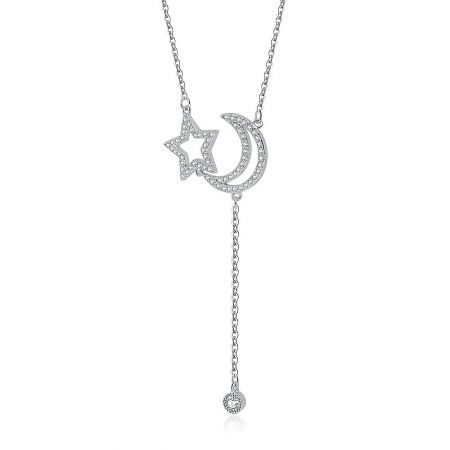 The Moon Star necklace shown from another angle, highlighting the lobster clasp and chain.