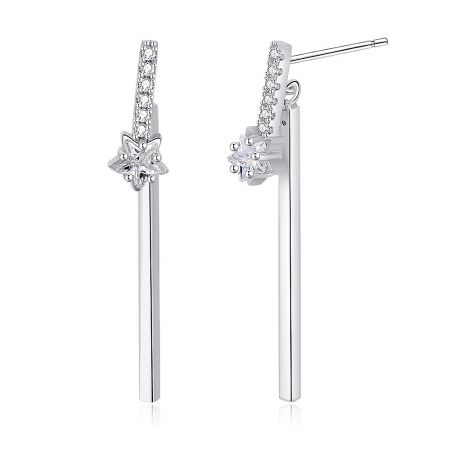 Detailed shot of the star-shaped crystal piece on the drop earrings, highlighting the multiple small cubic zirconia stones.