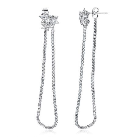 Side view of the Triple Star Dangle Earrings showcasing the chain-like drops with cubic zirconia.