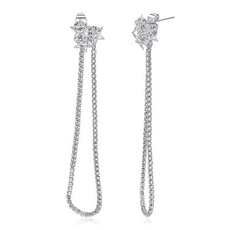Close-up detail of the Triple Star Drop Earrings showing the post-back closure and intricate stone setting.