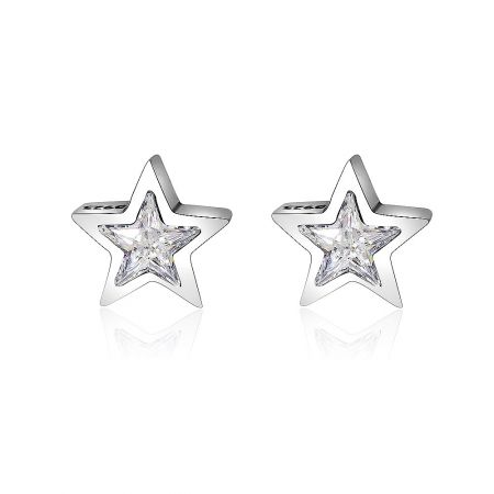 Silver Single Star Zirconia Ear Studs - A pair of silver single star zirconia ear studs, style SEP01-S-Z-00250, made from 925 sterling silver with a central clear gemstone.