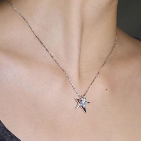 Full view of the 45cm sterling silver star necklace.