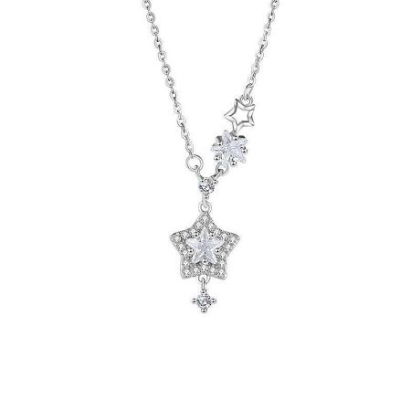 Full view of the multi-star pendant design on the sterling silver chain.