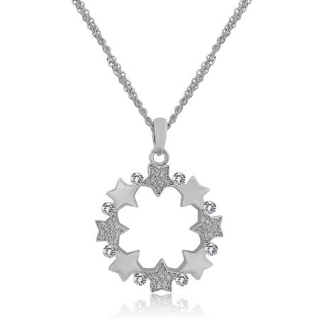 Detailed view of the silver star-shaped pendant necklace, highlighting the sparkling crystal accents.