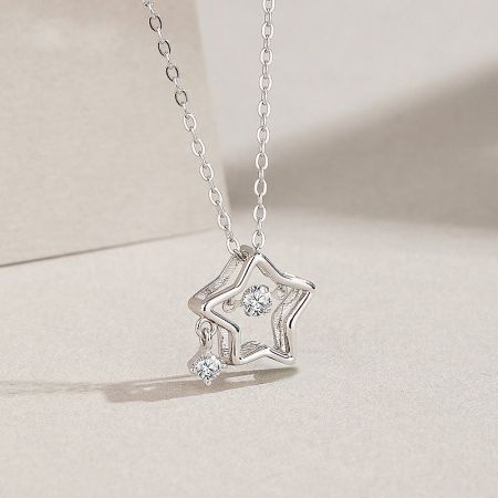 925 Sterling Silver Zircon Star Hollow Choker Necklaces Set of 5 - A delicate 925 sterling silver hollow star choker necklace with sparkling zircon gemstones, part of a set of five.
