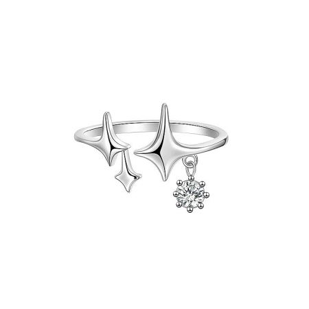 Adjustable 925 Sterling Silver CZ Charm Ring Set of 5 - Close-up of an adjustable 925 sterling silver ring from the 5-piece set, featuring a delicate star charm with a sparkling cubic zirconia accent.