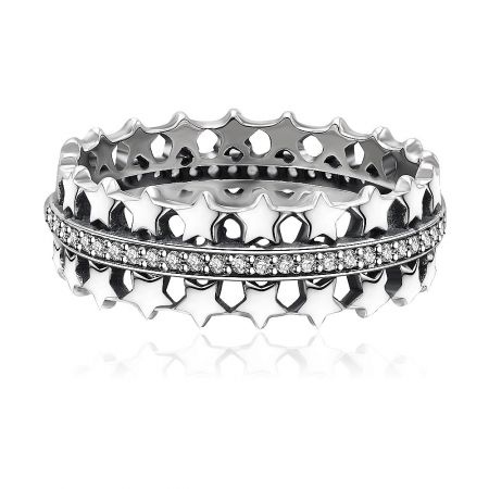 Double Row Star Shine CZ Stacking Ring - A detailed close-up of the Double Row Star Shine CZ Stacking Ring, showcasing its 925 sterling silver band and intricate star-shaped cubic zirconia design.
