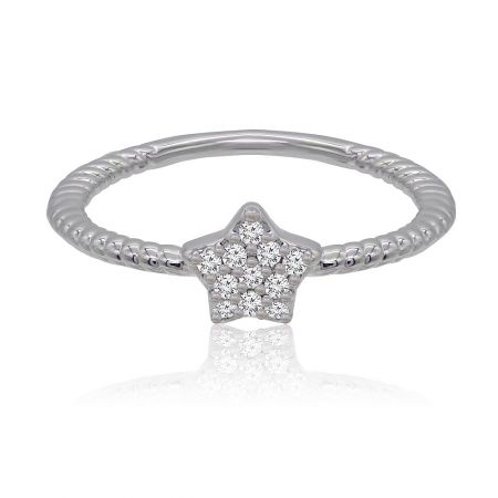 Twinkle Star Texture Band Ring - A close-up of the Twinkle Star Texture Band Ring, showcasing the star-shaped cubic zirconia centerpiece on a rhodium-plated band.