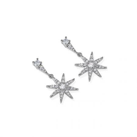 Detailed view of the star-shaped earrings showcasing the clear gemstones.