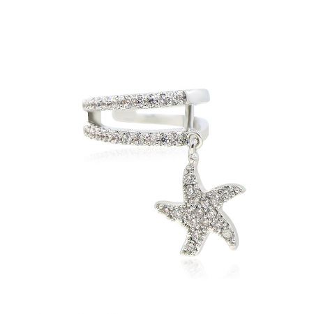 Stylish silver starfish ear cuff with sparkling gems.