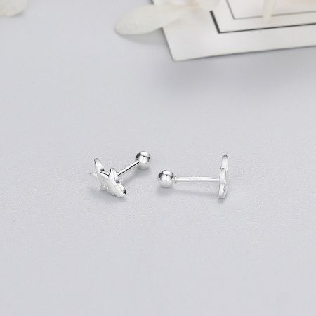 925 Sterling Silver Tiny Shark Helix Screw-Back Stud Earrings (5 Pairs) - A detailed product shot of a 925 sterling silver stud earring from the ocean-themed collection, featuring a starfish design and a secure screw-on ball backing.