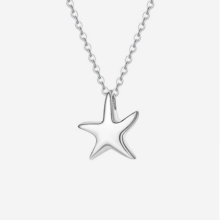 925 Sterling Silver Sea Beach Tropical Starfish Pendant Necklace Set of 5 - A close-up of a 925 sterling silver pendant necklace with a detailed tropical starfish charm, part of a five-piece set.