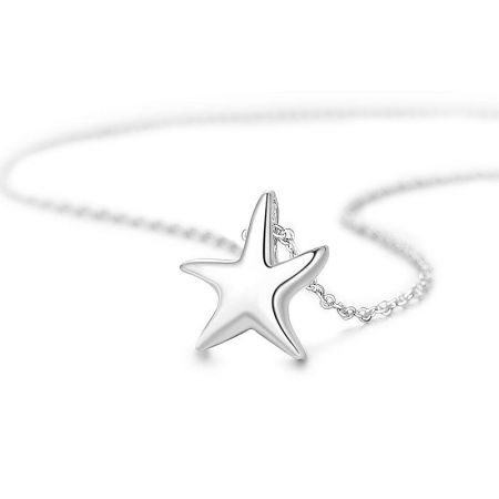 A 925 sterling silver starfish pendant necklace displayed on a neutral background, showcasing its delicate design.