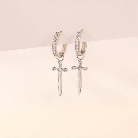 The silver version of the sword hoop earrings, featuring brilliant zirconia on the hilt and hoop.