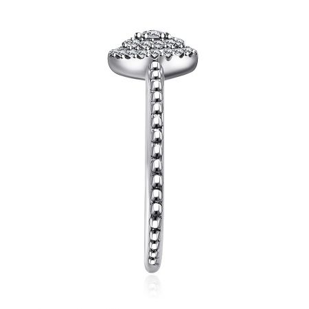 Side profile of the 925 Sterling Silver Ring, showing the unique band design and stone setting.