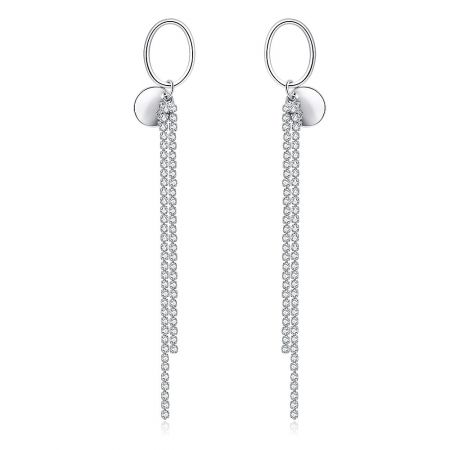 Waterfall Crystal Drop Earrings - A pair of Waterfall Crystal Drop Earrings with shimmering tassel-like chains made of small, clear Czech crystals.