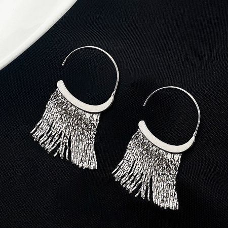Another style of silver hoop earrings with tassels from the 5-pair collection.
