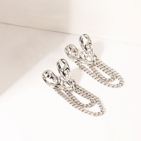 Elegant silver teardrop earrings with a cascading chain-link design.