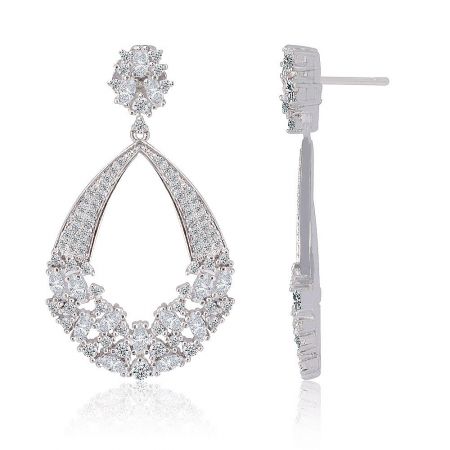 Side view of the elegant silver teardrop chandelier earrings, showcasing the brilliant cubic zirconia gemstones.