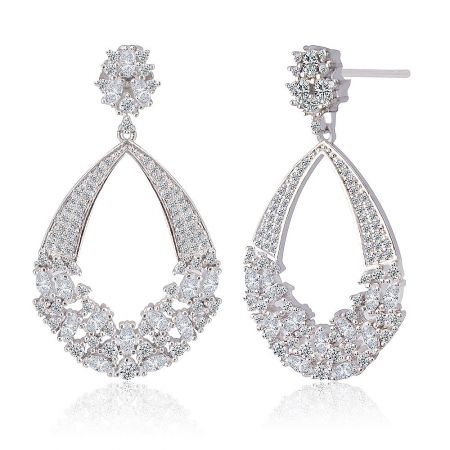 Close-up detail of the teardrop chandelier earrings, highlighting the post-back closure and intricate stone setting.