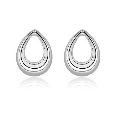 High Polished Tube Click Hoops Dainty Earring - A pair of High Polished Tube Click Hoops Dainty Earrings, featuring a modern silver teardrop shape with a hollow, double-layered design.