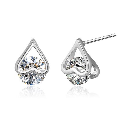 Detailed view of the Silver Heart Ear Studs, showing the post and clasp mechanism on the back.