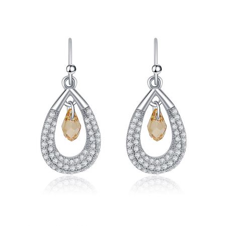 Swarovski Sparkling Crystal Beads Earrings - A pair of Swarovski Sparkling Crystal Beads Earrings, featuring a teardrop design in rhodium-plated 925 sterling silver with clear crystal pavƩ and light topaz centerpieces.