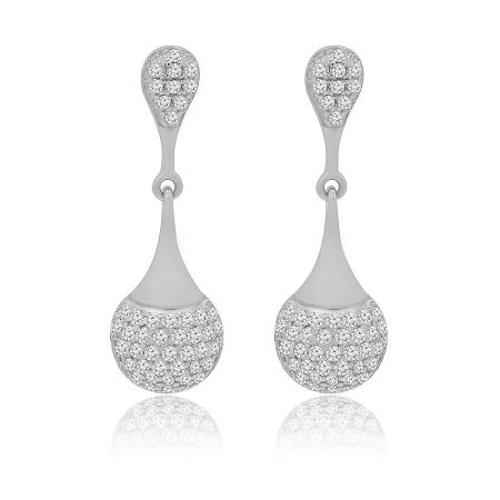 White Cubic Zirconia Teardrop Earrings - A stunning pair of rhodium-plated teardrop earrings, intricately set with sparkling white cubic zirconia, perfect for bridal wear.