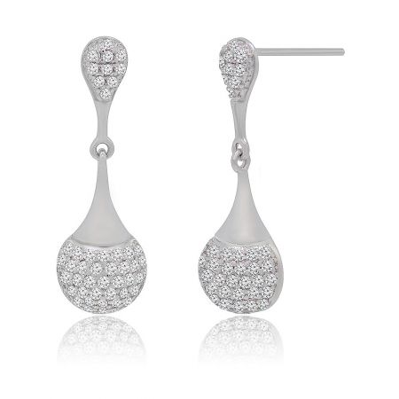 Close-up detail of the teardrop earrings, highlighting the fine craftsmanship and dense arrangement of cubic zirconia stones.