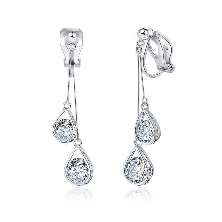 Side profile of the elegant double teardrop clip-on earrings showcasing their design.