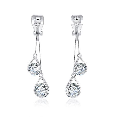 Sophisticated silver clip-on earrings with teardrop gemstones.