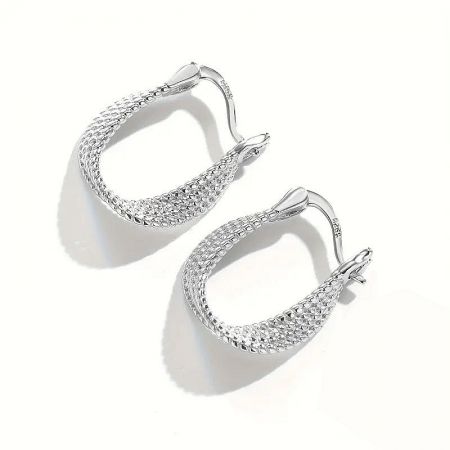925 Sterling Silver Twisted Design Huggie Hoop Earrings (5 Pairs) - A pair of 925 sterling silver huggie hoop earrings with a detailed twisted, woven texture, shown against a clean white background.
