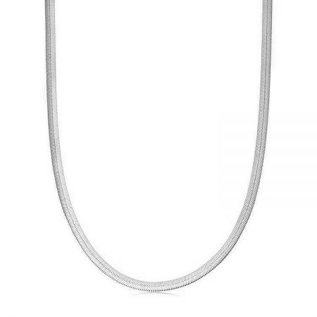 925 Sterling Silver Herringbone Snake Chain Necklace Minimalist Jewelry for Women Set of 5 - A minimalist 925 sterling silver herringbone snake chain necklace with a flat, textured design, displayed in a U-shape against a white background to showcase its flexibility and shine.